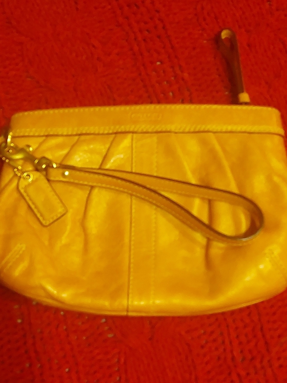 Coach Yellow Leather Wristlet Clutch with Wrist Strap